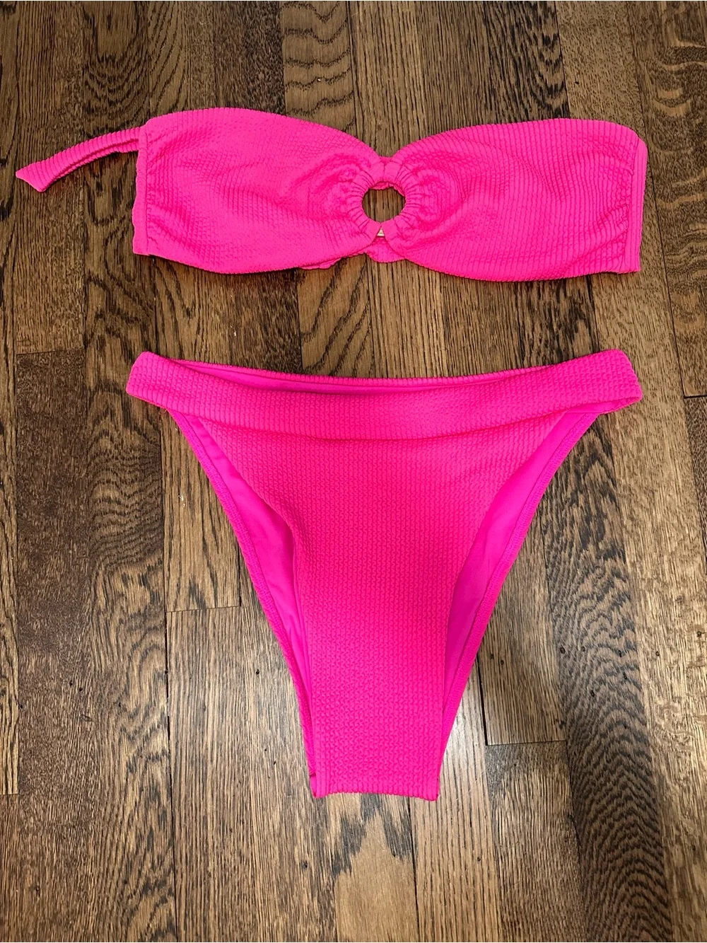 Monday Swimwear | Hot Pink Ribbed Bikini Set | Large